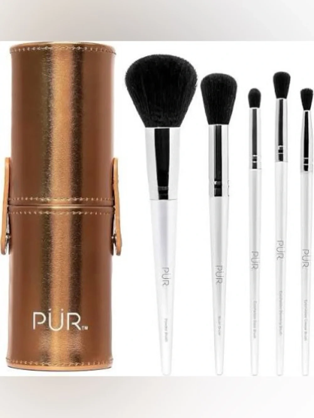 PÜR 5-Piece White Makeup Brush Set with Holder